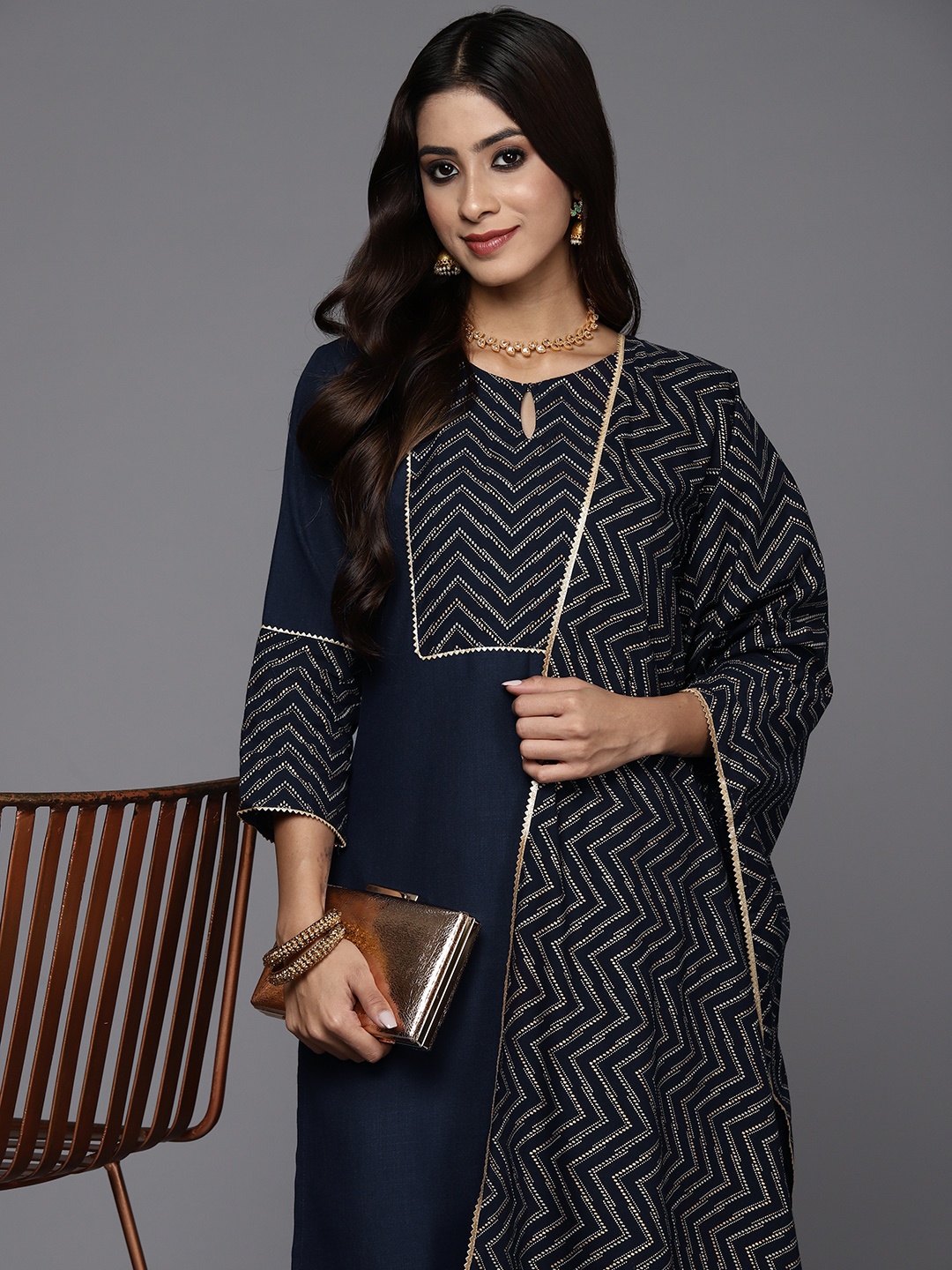 Indo Era Women Yoke Design Regular Gotta Patti Kurta with Palazzos & With Dupatta, Navy blue
Indo Era Women Yoke Design Regular Gotta Patti Kurta with Palazzos & With Dupatta, Navy blue