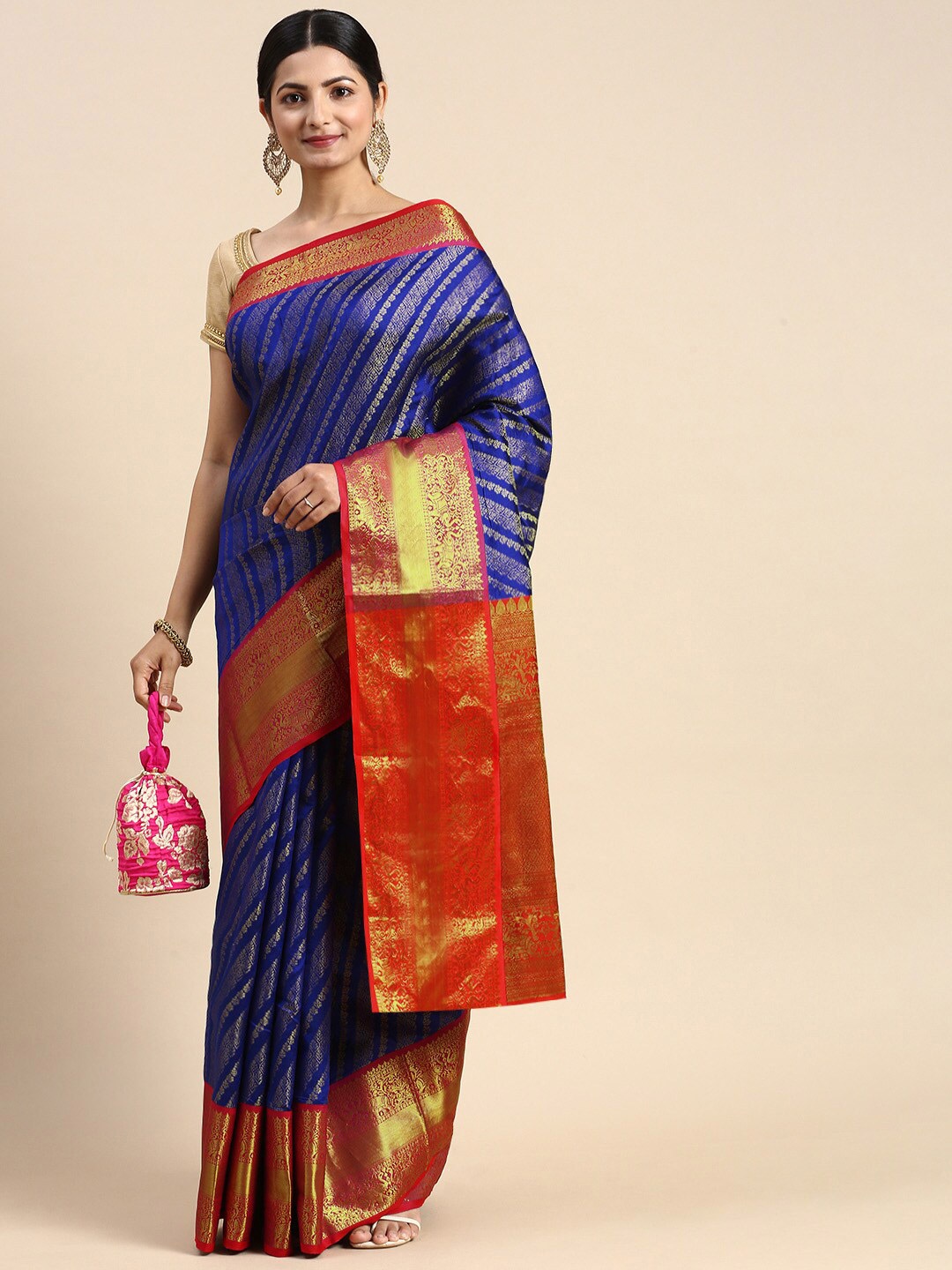 Angroop Ethnic Motifs Woven Design Zari Banarasi Saree, Blue