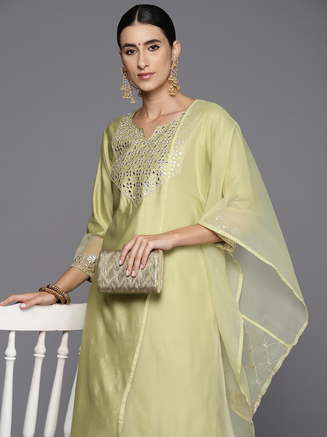 Indo Era Women Embroidered Regular Mirror Work Liva Kurta with Palazzos & With Dupatta, Olive
Indo Era Women Embroidered Regular Mirror Work Liva Kurta with Palazzos & With Dupatta, Olive