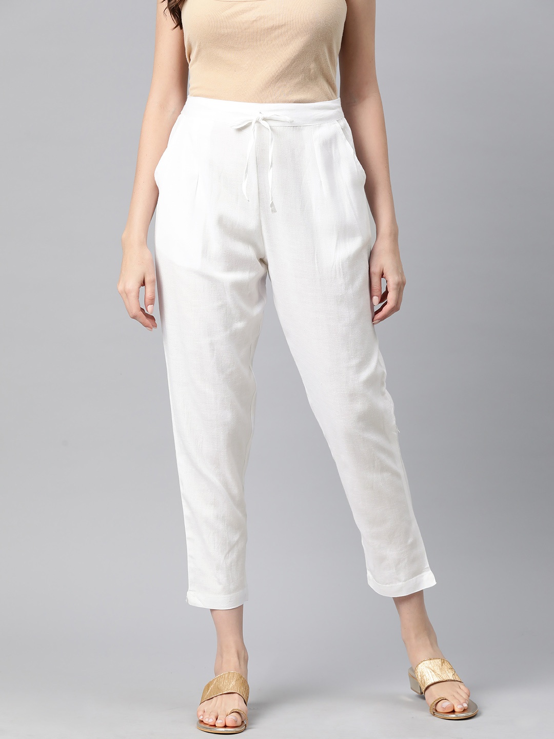 Readiprint Fashions Pleated Cropped Trousers, White