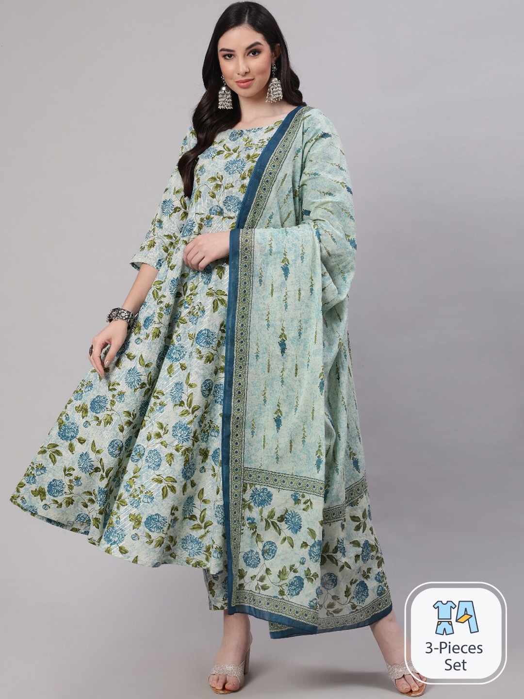 Nayo Floral Printed Regular Pure Cotton Anarkali Kurta & Trousers With Dupatta, Grey
Nayo Floral Printed Regular Pure Cotton Anarkali Kurta & Trousers With Dupatta, Grey