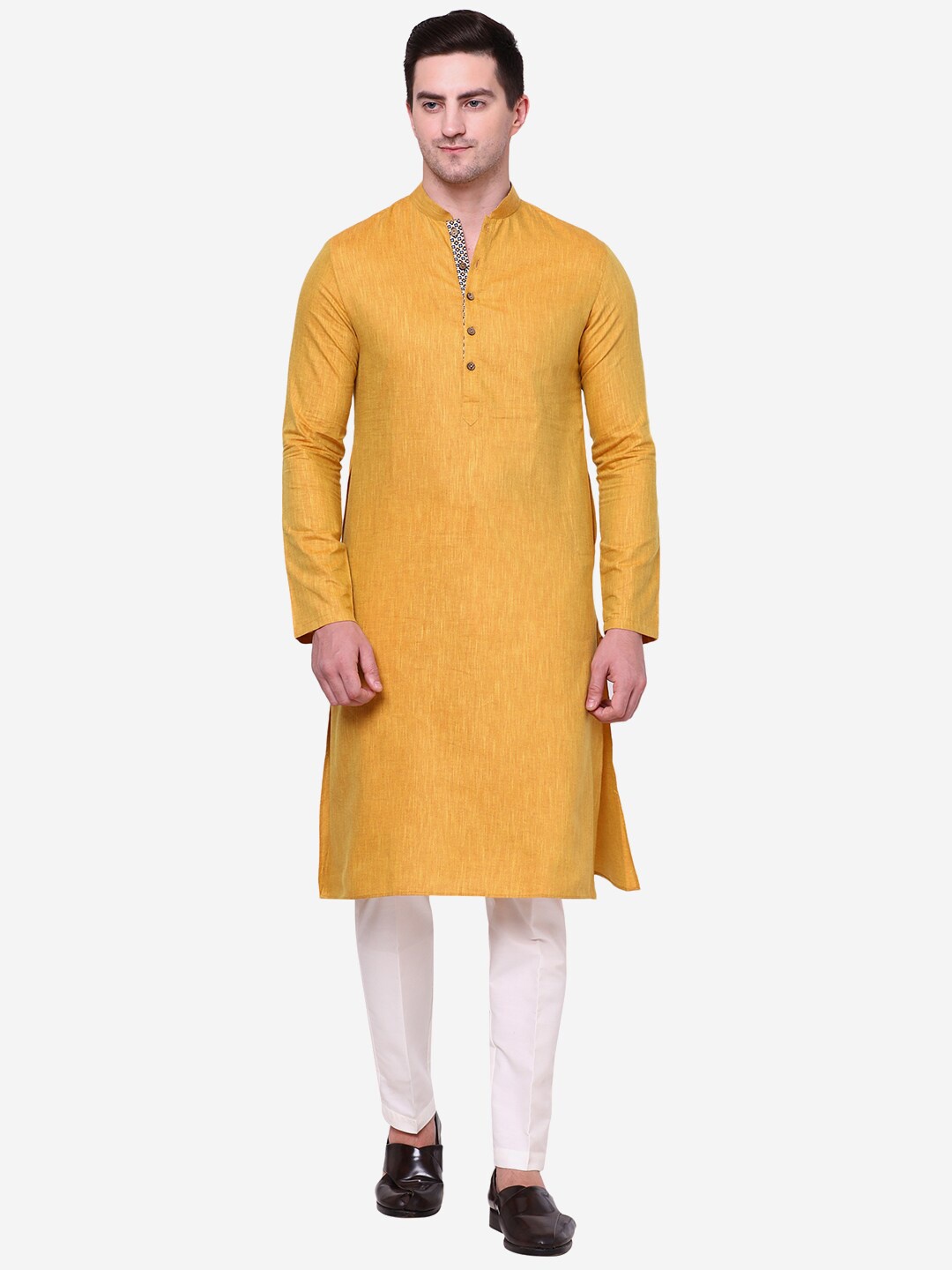 THE KURTA COMPANY Mandarin Collar Straight Kurta, Yellow
