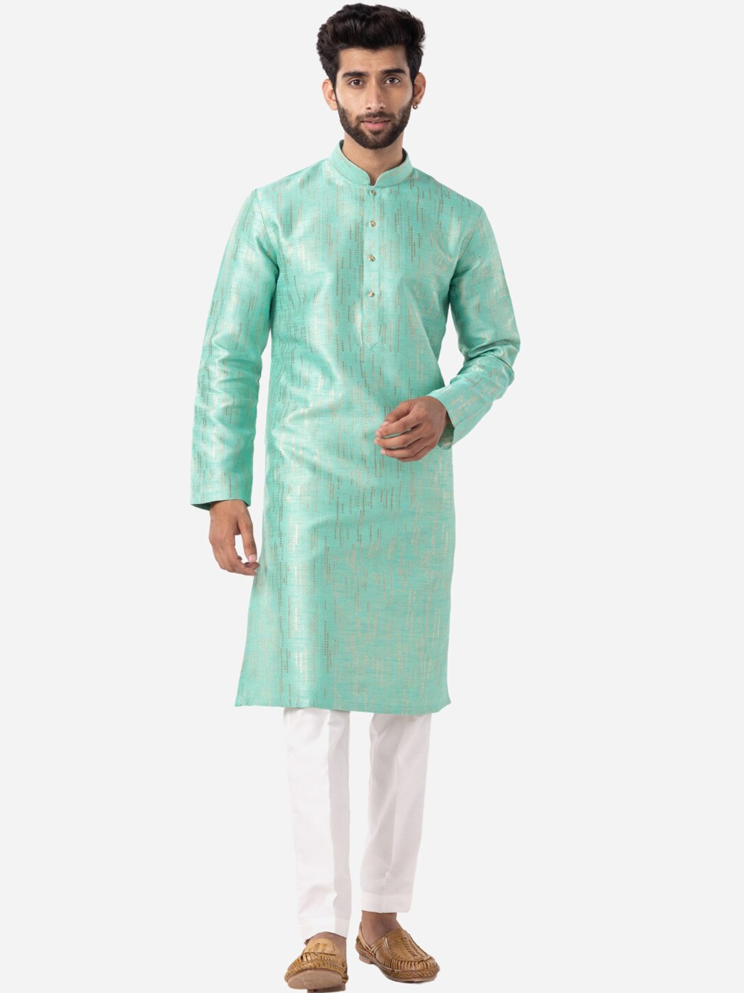 THE KURTA COMPANY Men Woven Design Kurta, Sea green