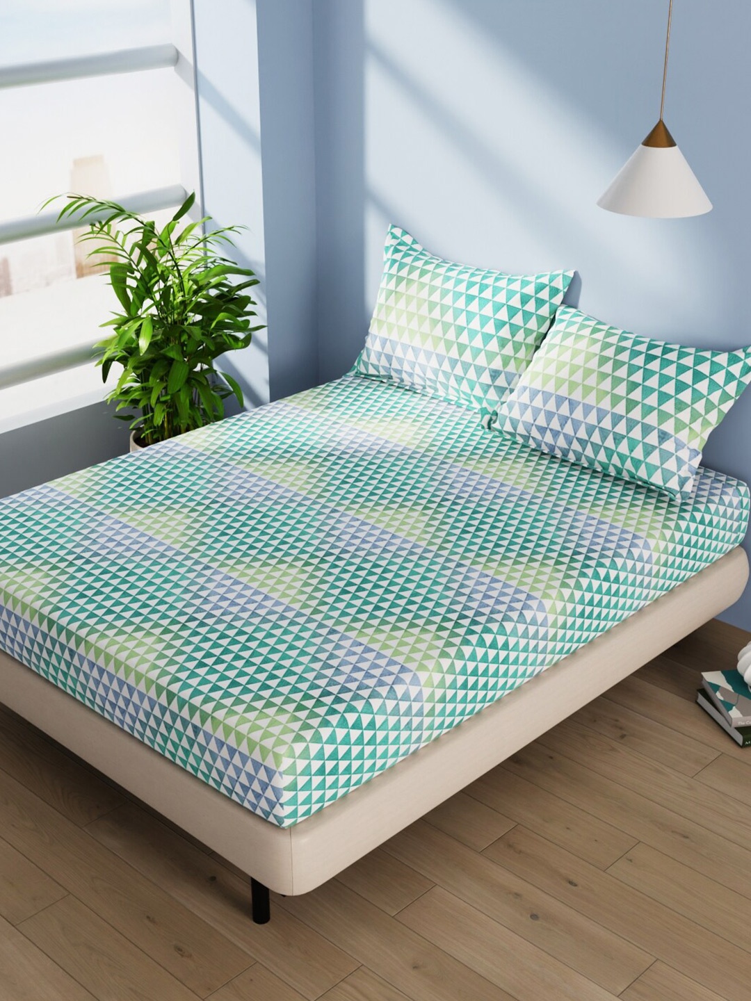 BIANCA Serina Blue & White Geometric Cotton 144 TC Queen Bedsheet With 2 Pillow Covers
BIANCA Serina Blue & White Geometric Cotton 144 TC Queen Bedsheet With 2 Pillow Covers