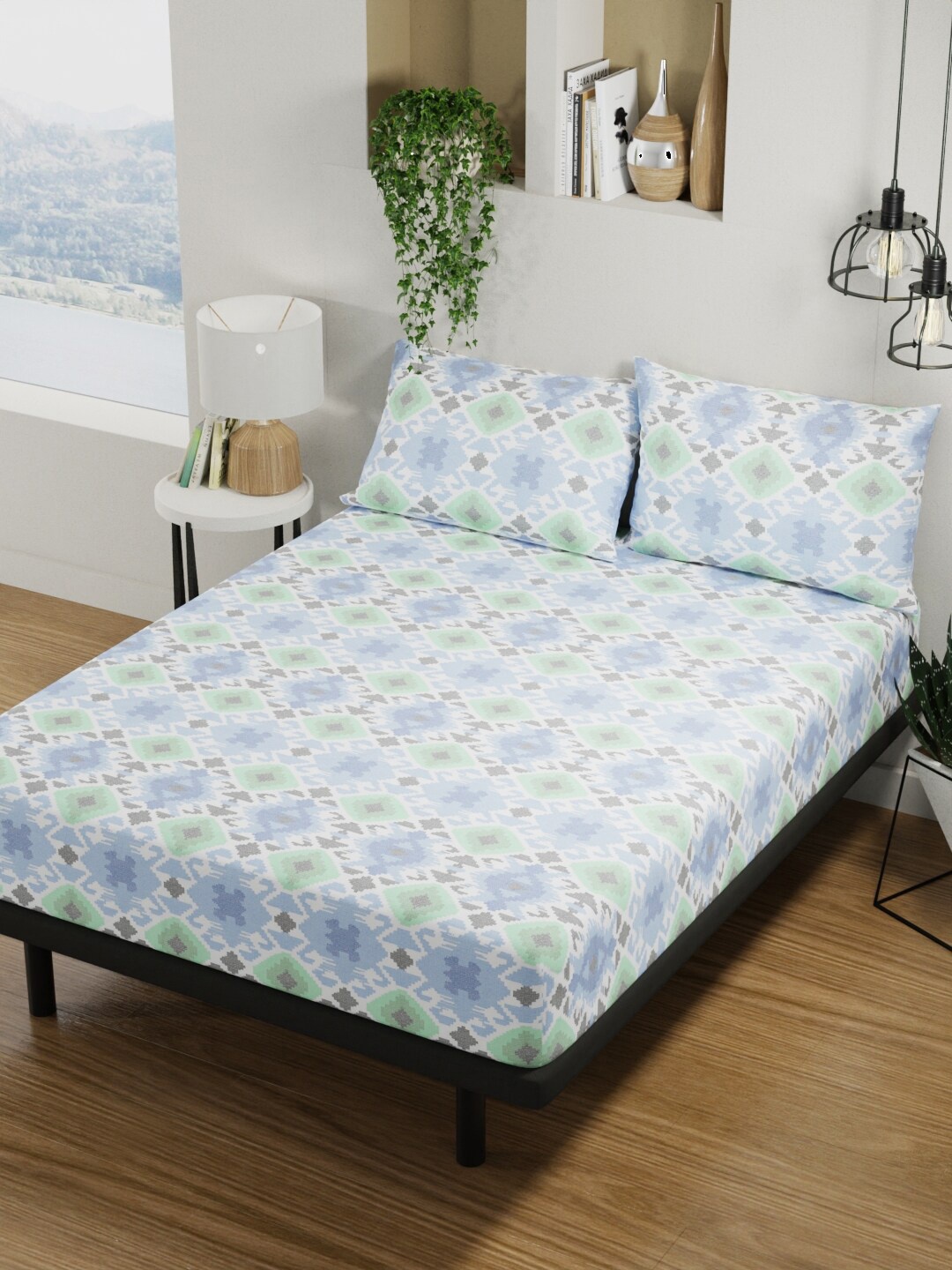 BIANCA Platinum Blue & Green Printed Pure Cotton 144 TC Queen Bedsheet & 2 Pillow Covers
BIANCA Platinum Blue & Green Printed Pure Cotton 144 TC Queen Bedsheet & 2 Pillow Covers