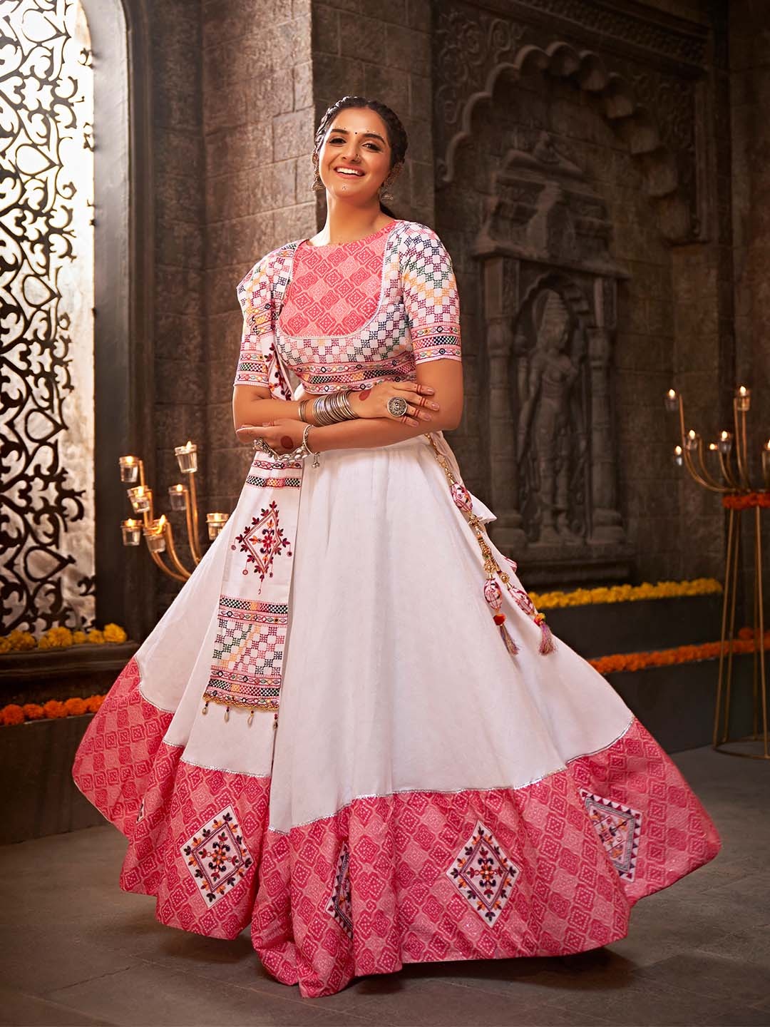 SHUBHKALA Embroidered Mirror Work Ready to Wear Lehenga & Unstitched Blouse With Dupatta, White
SHUBHKALA Embroidered Mirror Work Ready to Wear Lehenga & Unstitched Blouse With Dupatta, White