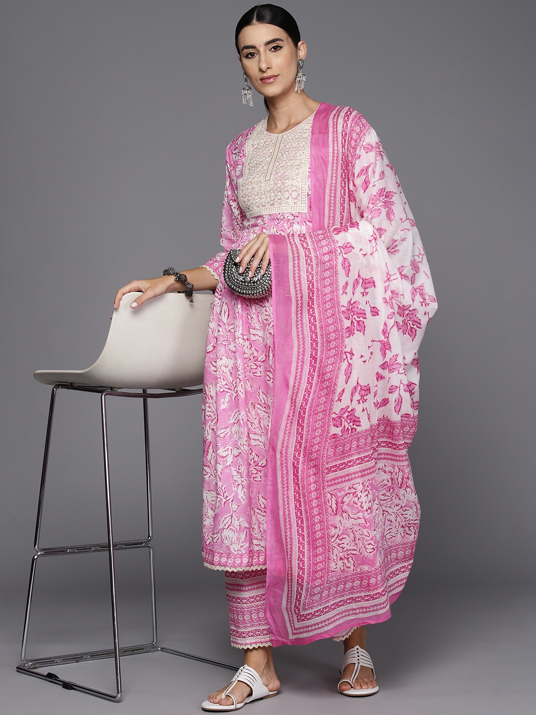 Indo Era Women Floral Embroidered Empire Pure Cotton Kurta with Trousers & Dupatta, Pink
Indo Era Women Floral Embroidered Empire Pure Cotton Kurta with Trousers & Dupatta, Pink