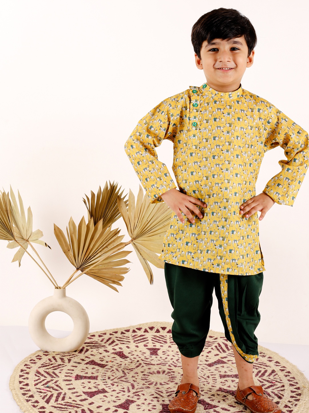 Superminis Boys Ethnic Motifs Printed Band Collar Kurta With Dhoti Pants, Yellow
Superminis Boys Ethnic Motifs Printed Band Collar Kurta With Dhoti Pants, Yellow