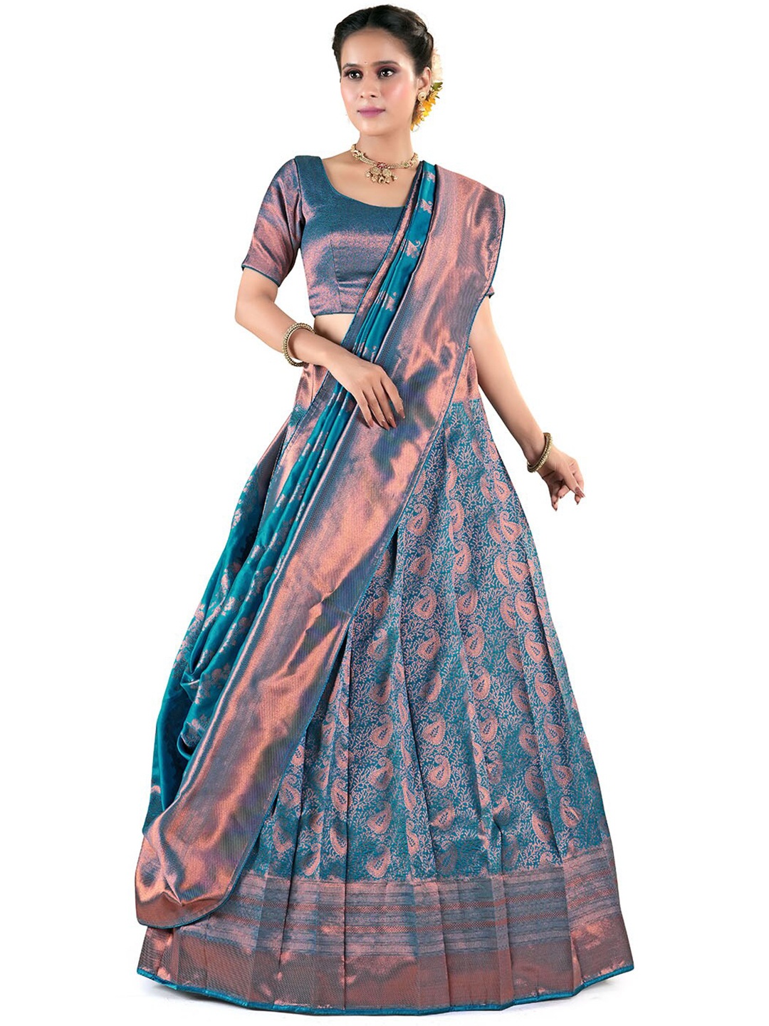 HALFSAREE STUDIO Semi-Stitched Lehenga & Unstitched Blouse With Dupatta, Blue
HALFSAREE STUDIO Semi-Stitched Lehenga & Unstitched Blouse With Dupatta, Blue