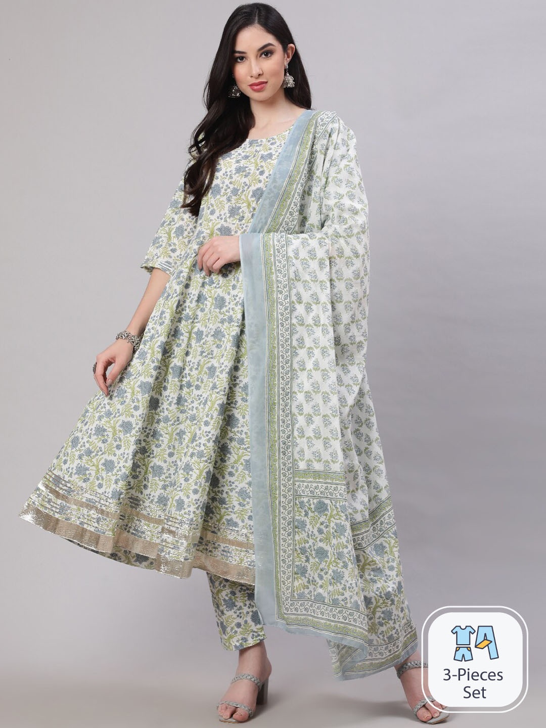 Nayo Floral Printed Regular Pure Cotton Anarkali Kurta & Trousers With Dupatta, Off white
Nayo Floral Printed Regular Pure Cotton Anarkali Kurta & Trousers With Dupatta, Off white