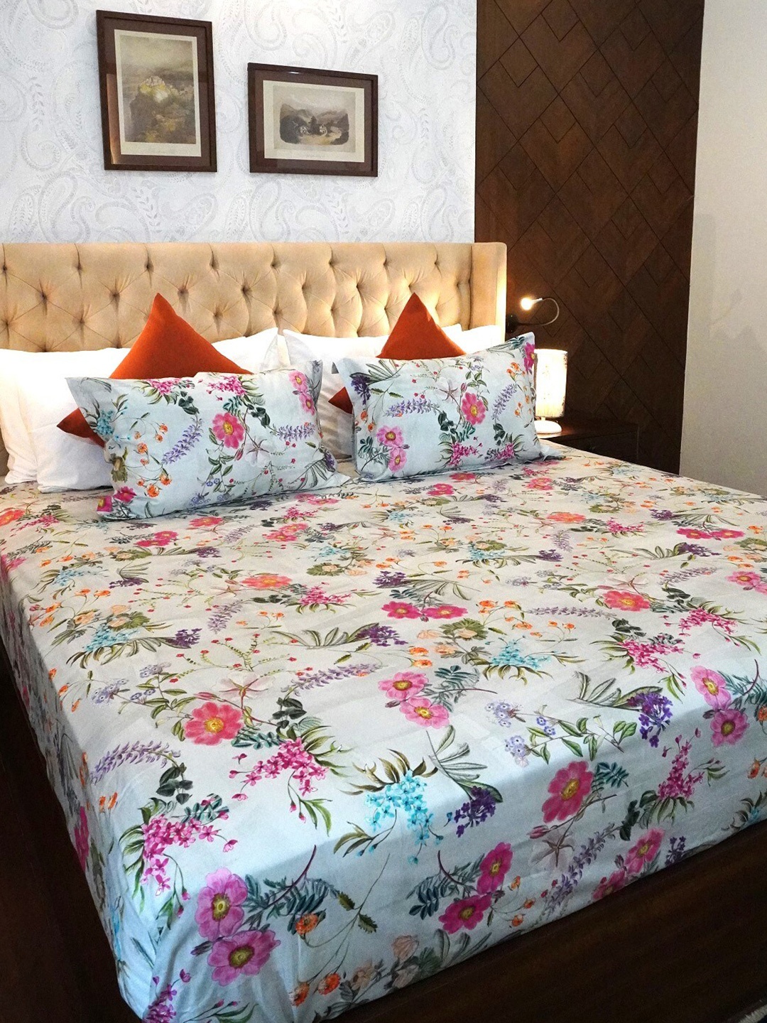 TARA- Sparkling Homes Grey & Green Floral Cotton 350 TC King Bedsheet With 2 Pillow Covers
TARA- Sparkling Homes Grey & Green Floral Cotton 350 TC King Bedsheet With 2 Pillow Covers