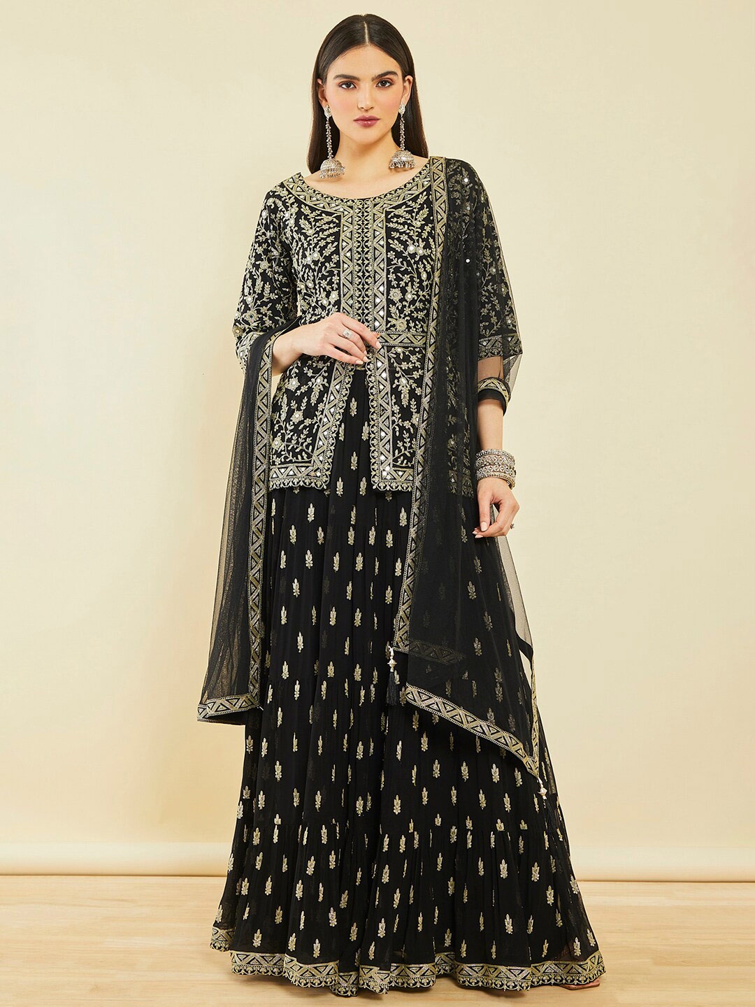 Soch Black Ethnic Motif Embroidered Ready to Wear Lehenga & Blouse With Dupatta