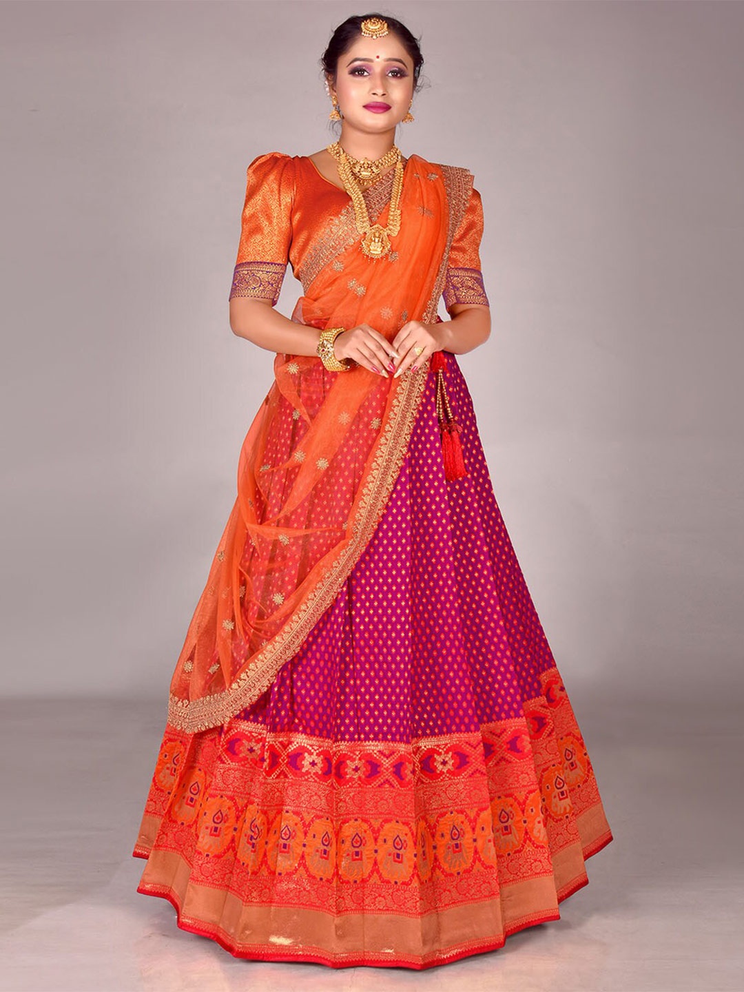 HALFSAREE STUDIO Semi-Stitched Lehenga & Unstitched Blouse With Dupatta, Magenta
HALFSAREE STUDIO Semi-Stitched Lehenga & Unstitched Blouse With Dupatta, Magenta