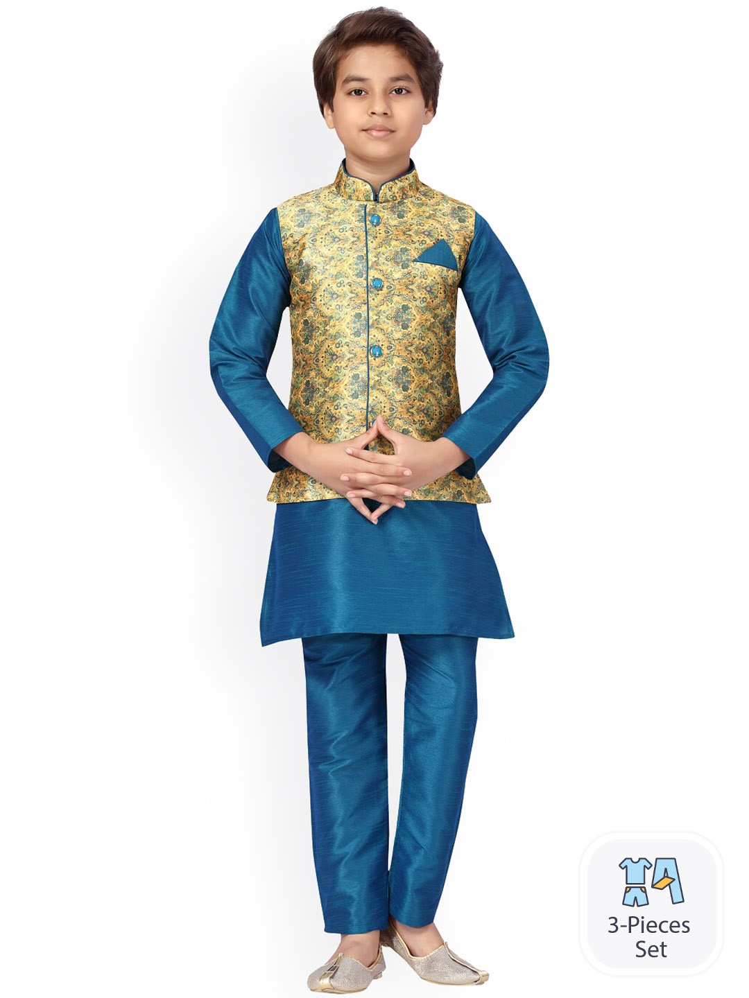 BAESD Boys Mandarin Collar Pure Cotton Straight Kurta With Pyjamas & Nehru jacket, Yellow
BAESD Boys Mandarin Collar Pure Cotton Straight Kurta With Pyjamas & Nehru jacket, Yellow