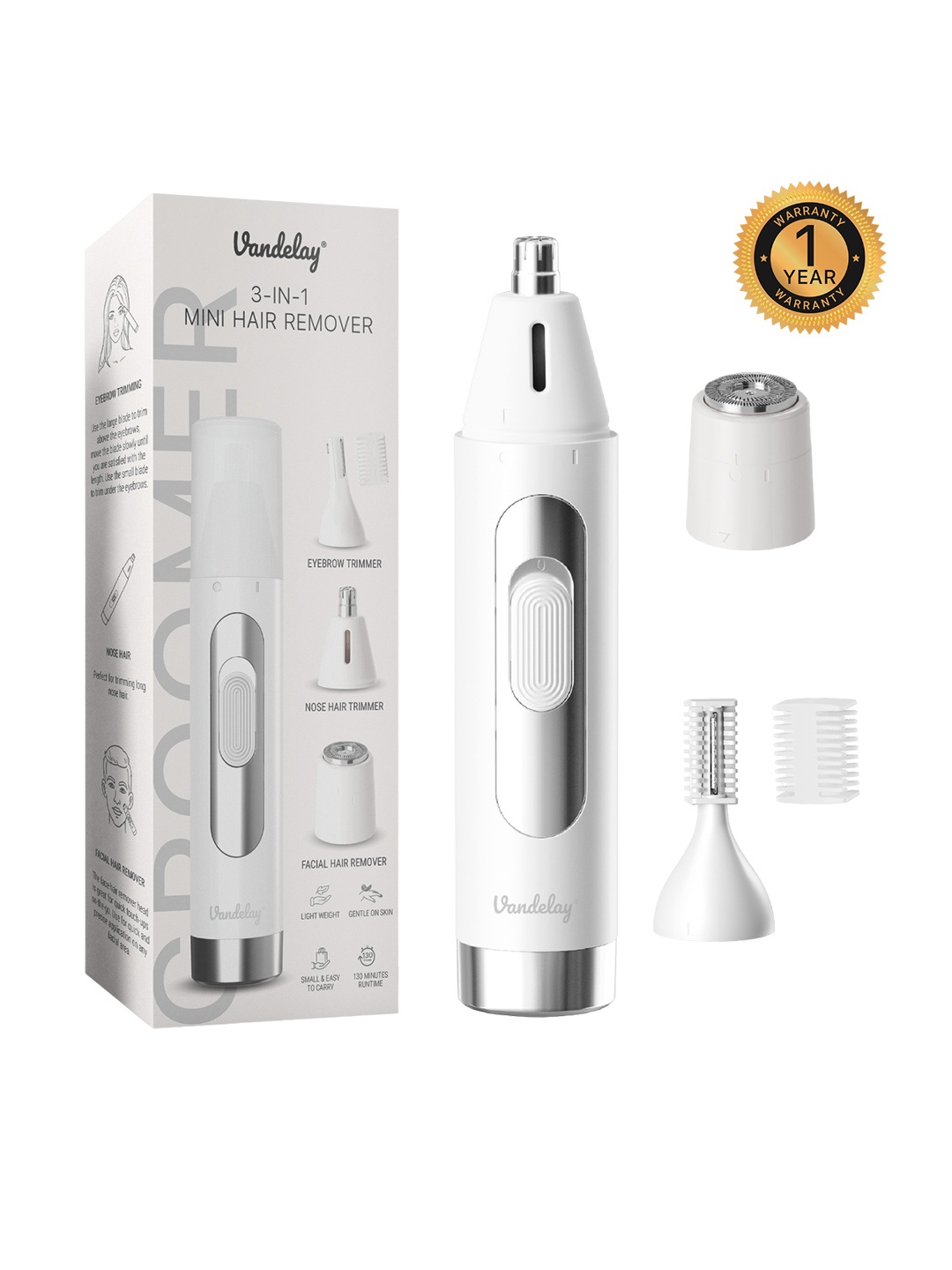 Vandelay 3 In 1 Mini Hair Remover Ear Hair Cutter - Nose Hair - Facial Hair Trimmer, White
Vandelay 3 In 1 Mini Hair Remover Ear Hair Cutter - Nose Hair - Facial Hair Trimmer, White