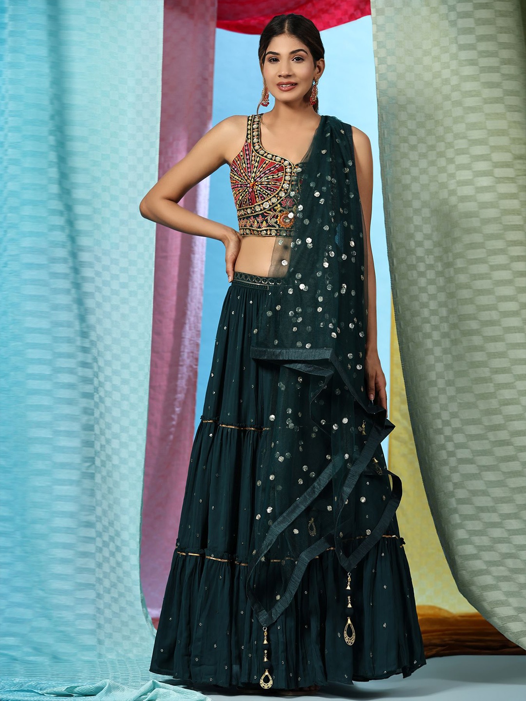 JUST FASHION Embroidered Thread Work Ready To Wear Lehenga & Blouse With Dupatta, Green
JUST FASHION Embroidered Thread Work Ready To Wear Lehenga & Blouse With Dupatta, Green