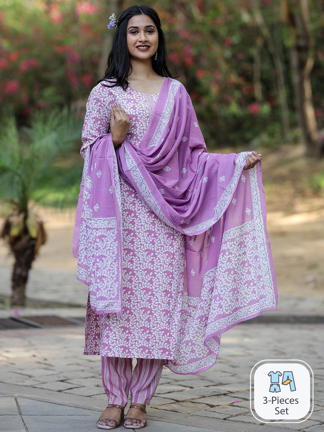 KALINI Floral Printed Gotta Patti Kurta With Trousers & Dupatta, Lavender
KALINI Floral Printed Gotta Patti Kurta With Trousers & Dupatta, Lavender