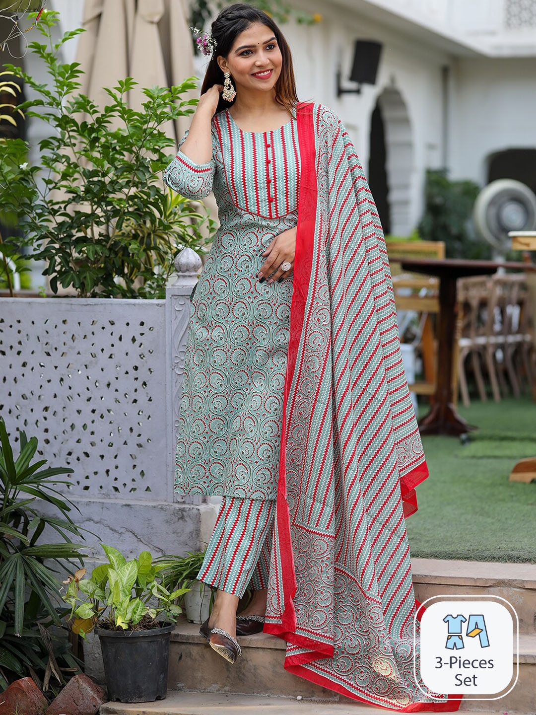 KALINI Ethnic Motifs Printed Regular Pure Cotton Kurta With Trousers & Dupatta, Green
KALINI Ethnic Motifs Printed Regular Pure Cotton Kurta With Trousers & Dupatta, Green