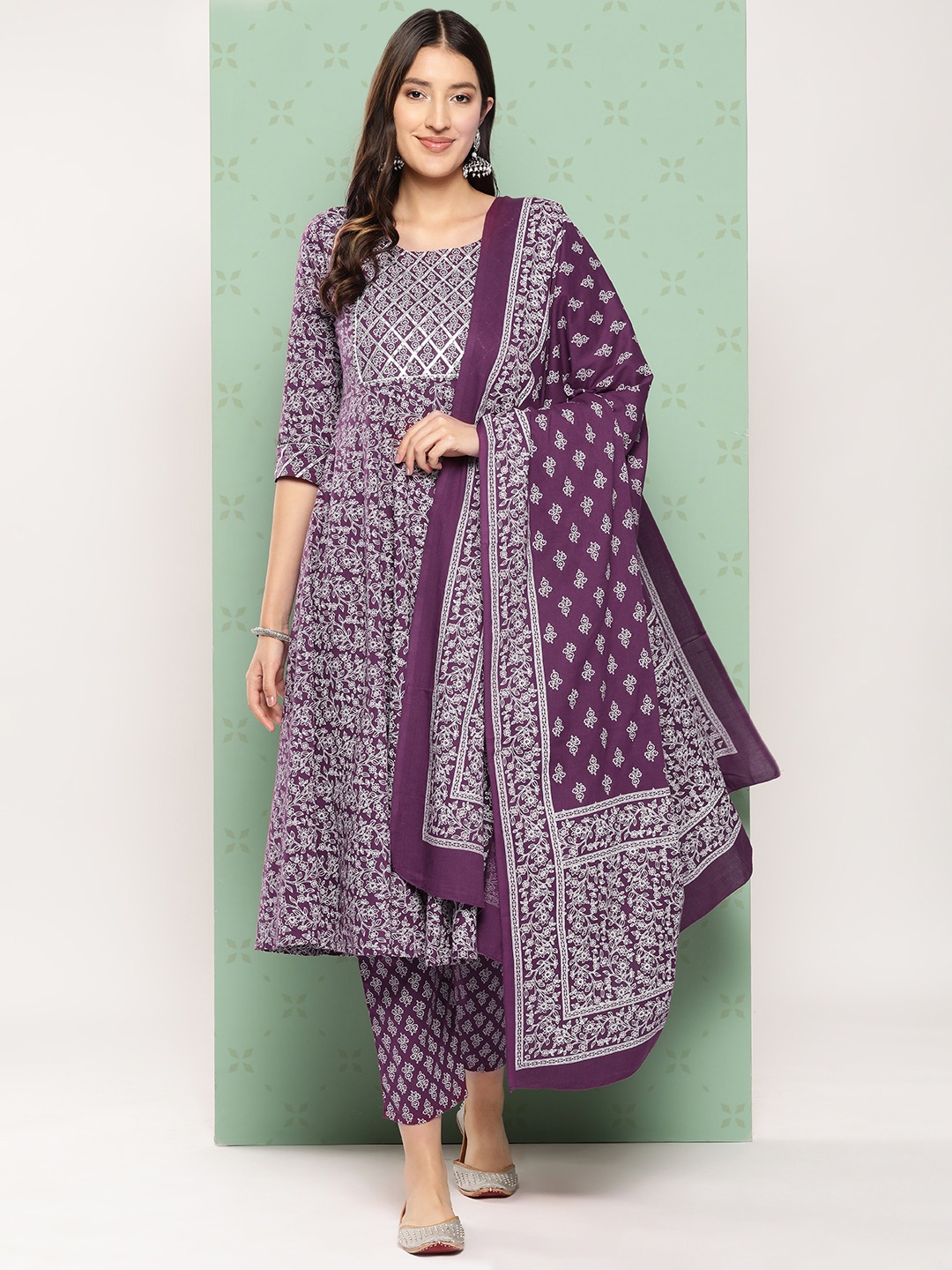 KALINI Women Ethnic Motifs Printed Empire Gotta Patti Kurta with Trousers & With Dupatta, Purple
KALINI Women Ethnic Motifs Printed Empire Gotta Patti Kurta with Trousers & With Dupatta, Purple