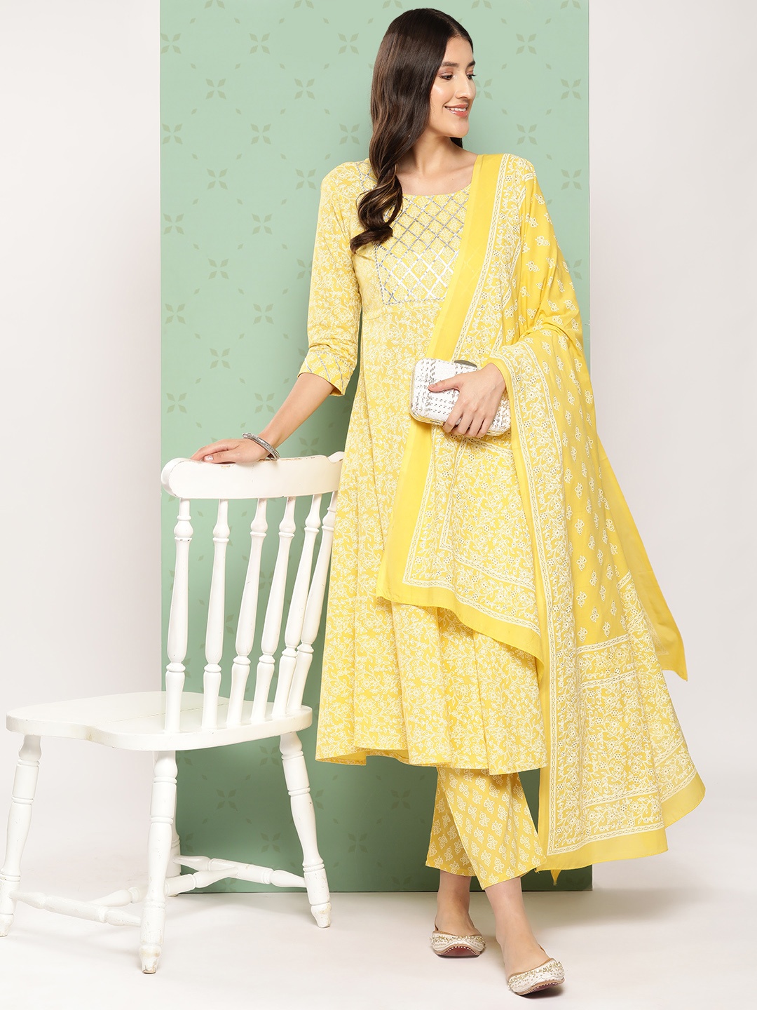 KALINI Women Ethnic Motifs Printed Empire Gotta Patti Kurta with Trousers & With Dupatta, Yellow
KALINI Women Ethnic Motifs Printed Empire Gotta Patti Kurta with Trousers & With Dupatta, Yellow