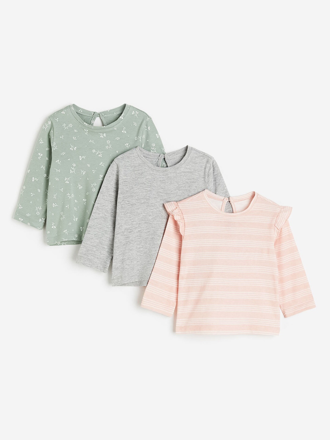 H&M Girls 3-Pack Cotton Jersey Tops, Green