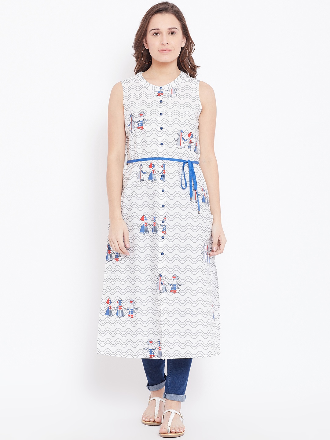 Global Desi White Printed Tunic
