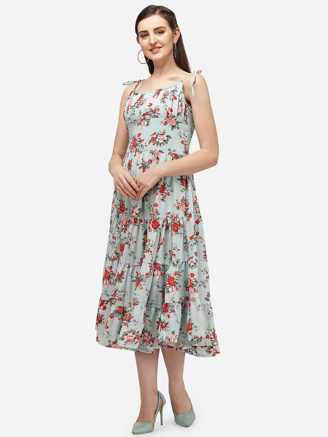 WESTHOOD Floral Printed Shoulder Straps Pleated Georgette Tiered Empire Dress, Sea green
WESTHOOD Floral Printed Shoulder Straps Pleated Georgette Tiered Empire Dress, Sea green