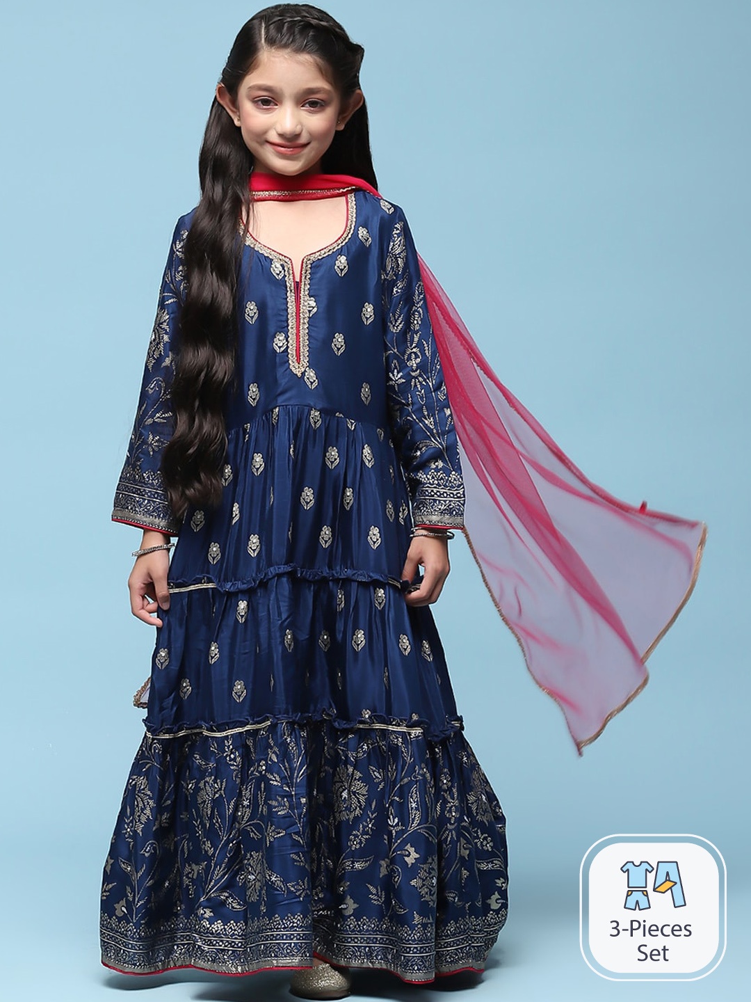 Biba Girls Ethnic Motifs Embroidered Thread Work Kurta & Sharara With Dupatta, Navy blue
Biba Girls Ethnic Motifs Embroidered Thread Work Kurta & Sharara With Dupatta, Navy blue