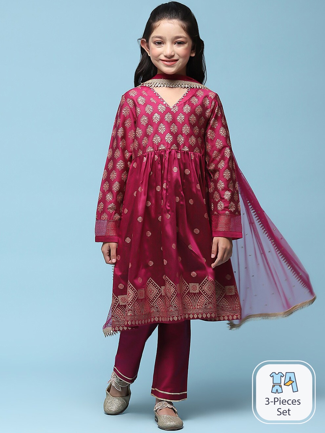 Biba Girls Ethnic Motifs Printed V-Neck A-line Kurta & Trouser With Dupatta, Magenta
Biba Girls Ethnic Motifs Printed V-Neck A-line Kurta & Trouser With Dupatta, Magenta