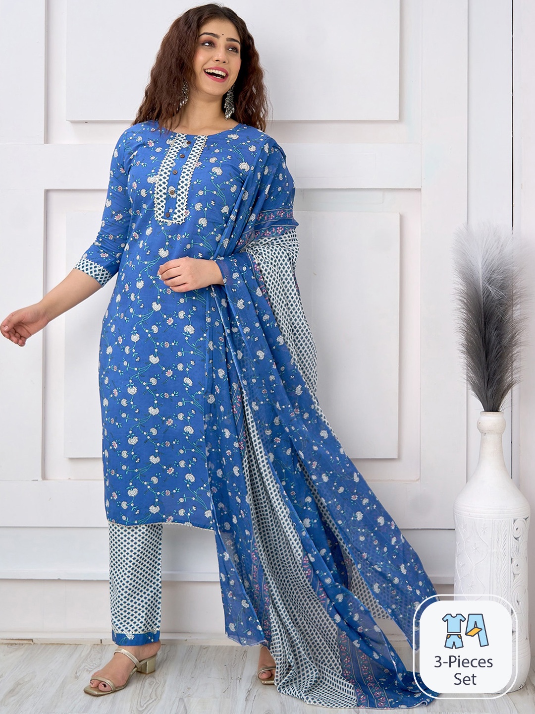 SURHI Floral Printed Regular Gotta Patti Pure Cotton Kurta With Trousers & Dupatta, Blue
SURHI Floral Printed Regular Gotta Patti Pure Cotton Kurta With Trousers & Dupatta, Blue