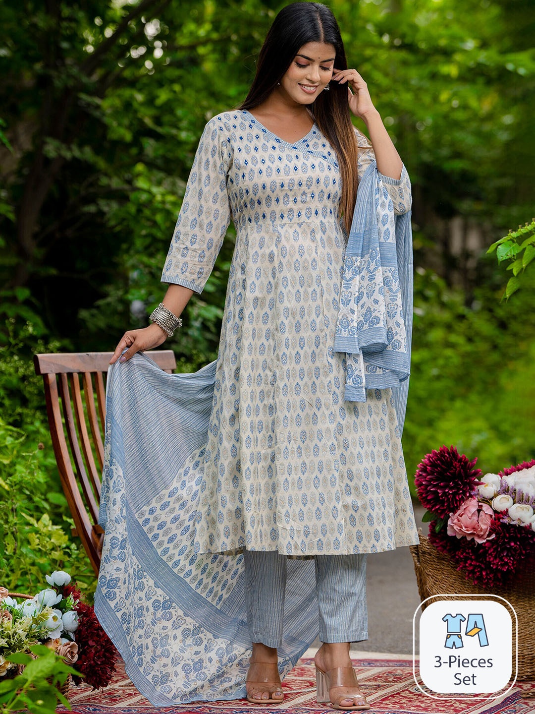 SURHI Ethnic Motifs Printed Mirror Work Angrakha Pure Cotton Kurta With Trousers & Dupatta, White
SURHI Ethnic Motifs Printed Mirror Work Angrakha Pure Cotton Kurta With Trousers & Dupatta, White