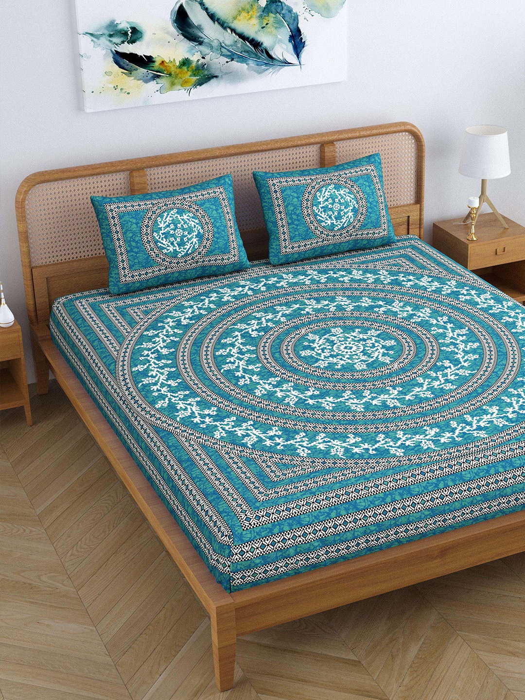 SheetKart Sea Green & White Ethnic Motifs Cotton 144 TC Queen Bedsheet & 2 Pillow Covers
SheetKart Sea Green & White Ethnic Motifs Cotton 144 TC Queen Bedsheet & 2 Pillow Covers