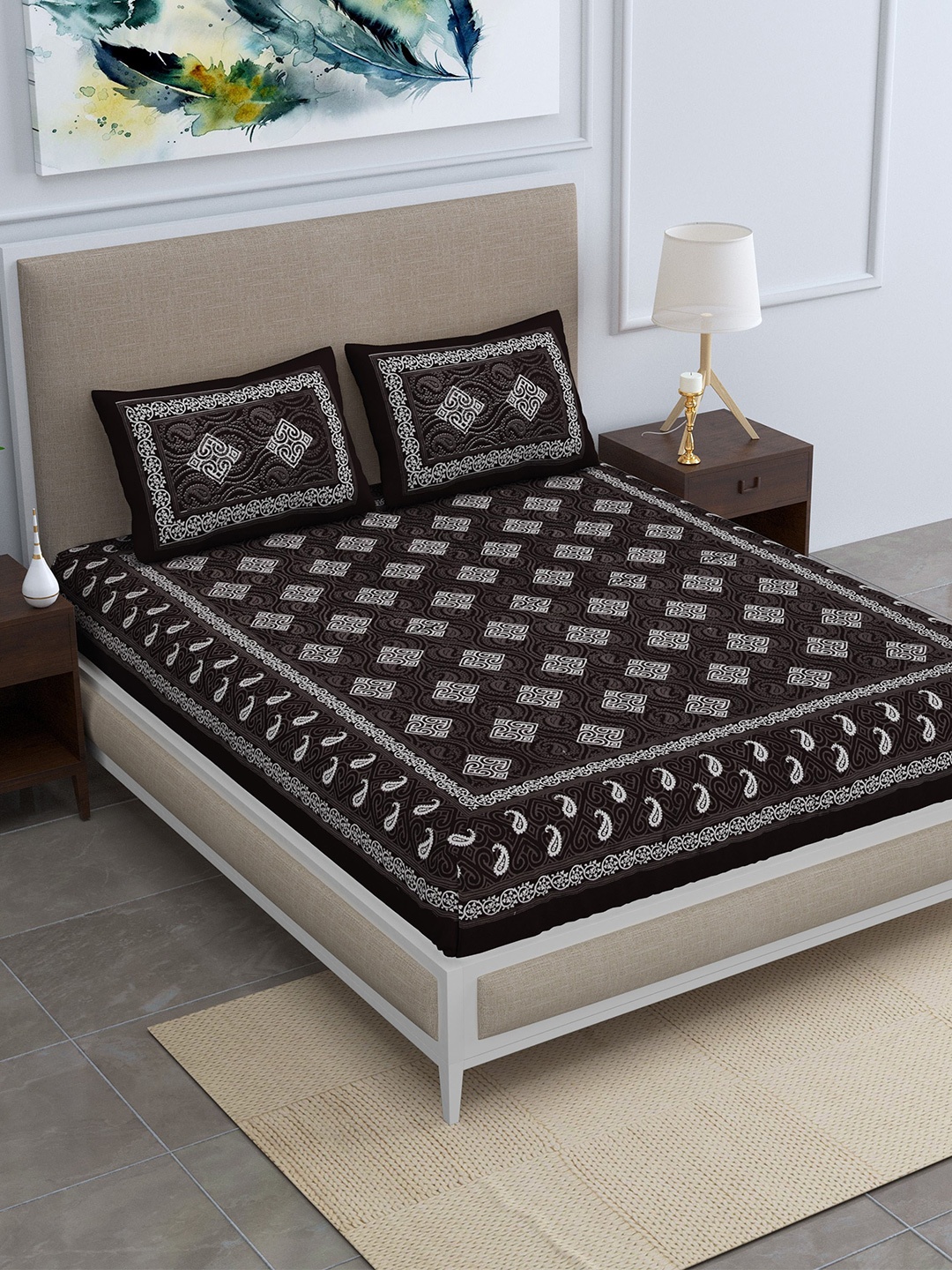 SheetKart Grey & White Ethnic Motifs Cotton 144 TC Queen Bedsheet With 2 Pillow Covers
SheetKart Grey & White Ethnic Motifs Cotton 144 TC Queen Bedsheet With 2 Pillow Covers
