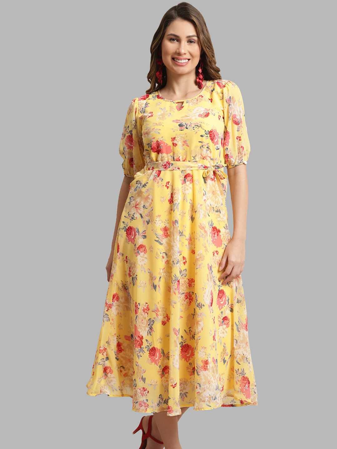BAESD Floral Printed Keyhole Neck Puff Slevees Georgette Fit & Flare Midi Dress, Yellow
BAESD Floral Printed Keyhole Neck Puff Slevees Georgette Fit & Flare Midi Dress, Yellow