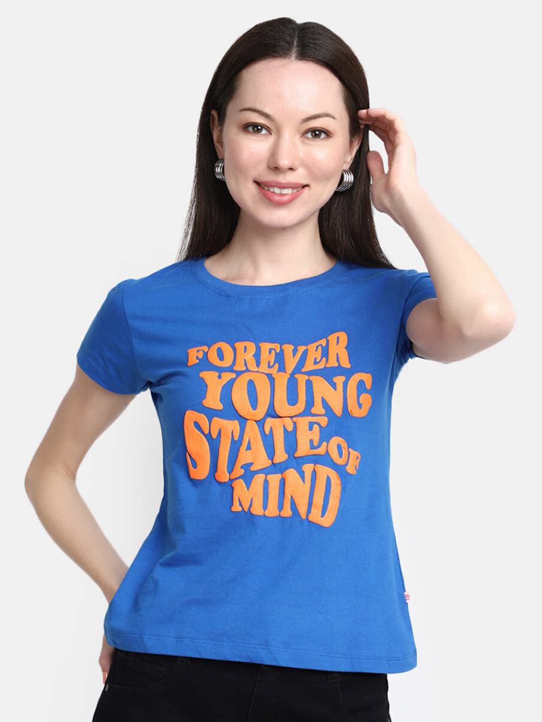 V-Mart Typography Printed Cotton T-shirt, Blue