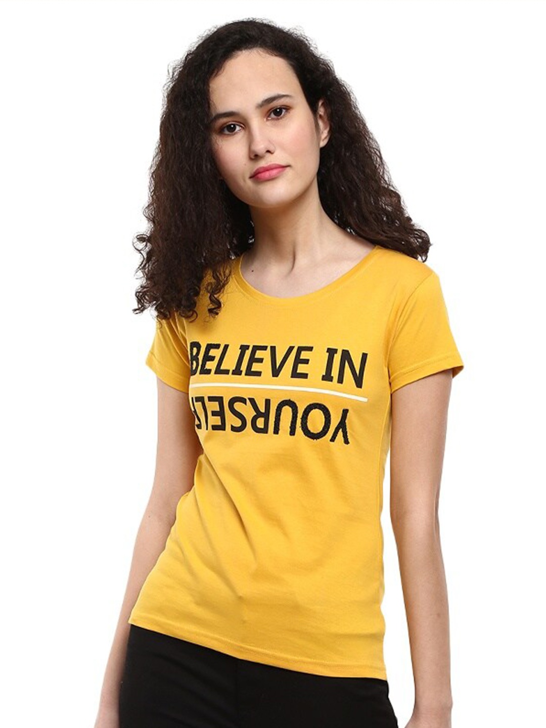 V-Mart Typography Printed Regular Fit Cotton T-shirt, Yellow