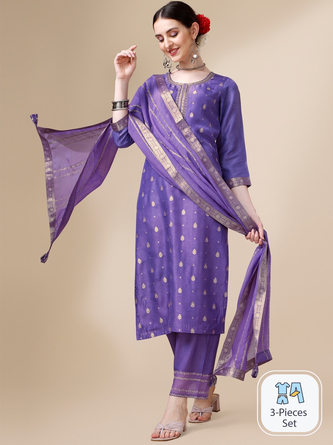 Seerat Jacquard Dola Silk Straight Kurta With Trousers & Embroidered Dupatta, Violet
Seerat Jacquard Dola Silk Straight Kurta With Trousers & Embroidered Dupatta, Violet