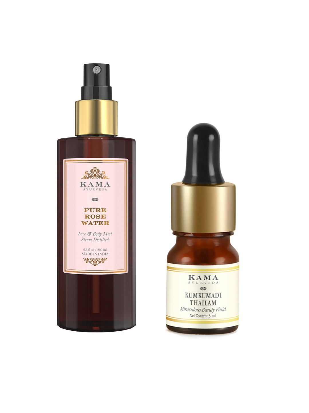KAMA AYURVEDA Set of Pure Rose Water - 200 ml + Kumkumadi Thailam Night Serum - 3 ml, Brown
KAMA AYURVEDA Set of Pure Rose Water - 200 ml + Kumkumadi Thailam Night Serum - 3 ml, Brown