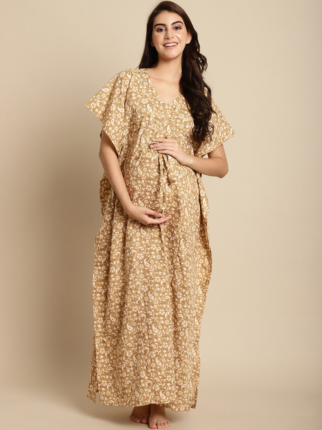 Secret Wish Floral Printed V-Neck Pure Cotton Maternity Maxi Kaftan Nightdress, Beige
Secret Wish Floral Printed V-Neck Pure Cotton Maternity Maxi Kaftan Nightdress, Beige