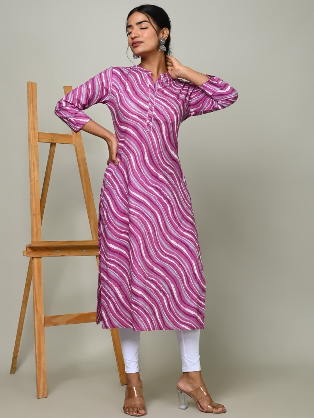 Nishika Striped Cotton Kurta, Purple