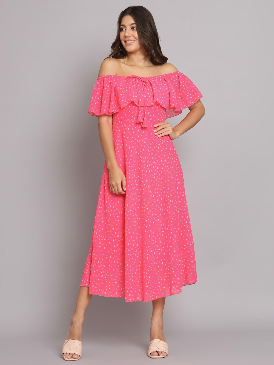 HELLO DESIGN Abstract Printed Off-Shoulder Flutter Sleeve Georgette A-Line Midi Dress, Pink
HELLO DESIGN Abstract Printed Off-Shoulder Flutter Sleeve Georgette A-Line Midi Dress, Pink