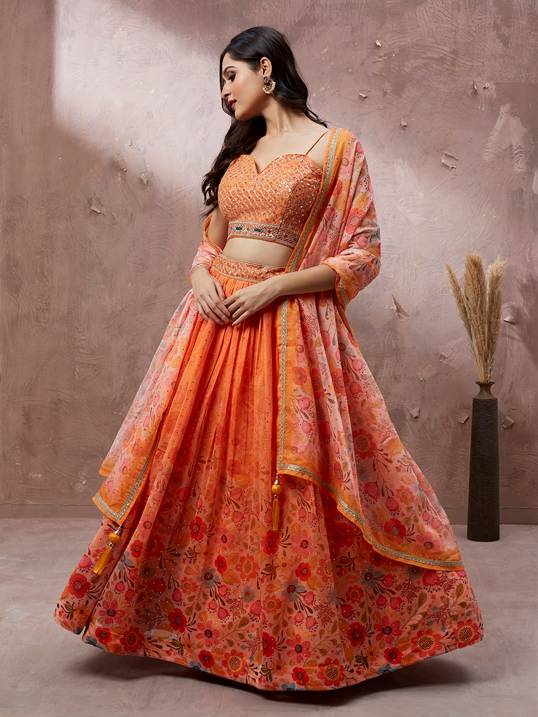 panchhi Embroidered Organza Semi-Stitched Lehenga & Unstitched Blouse With Dupatta, Orange
panchhi Embroidered Organza Semi-Stitched Lehenga & Unstitched Blouse With Dupatta, Orange