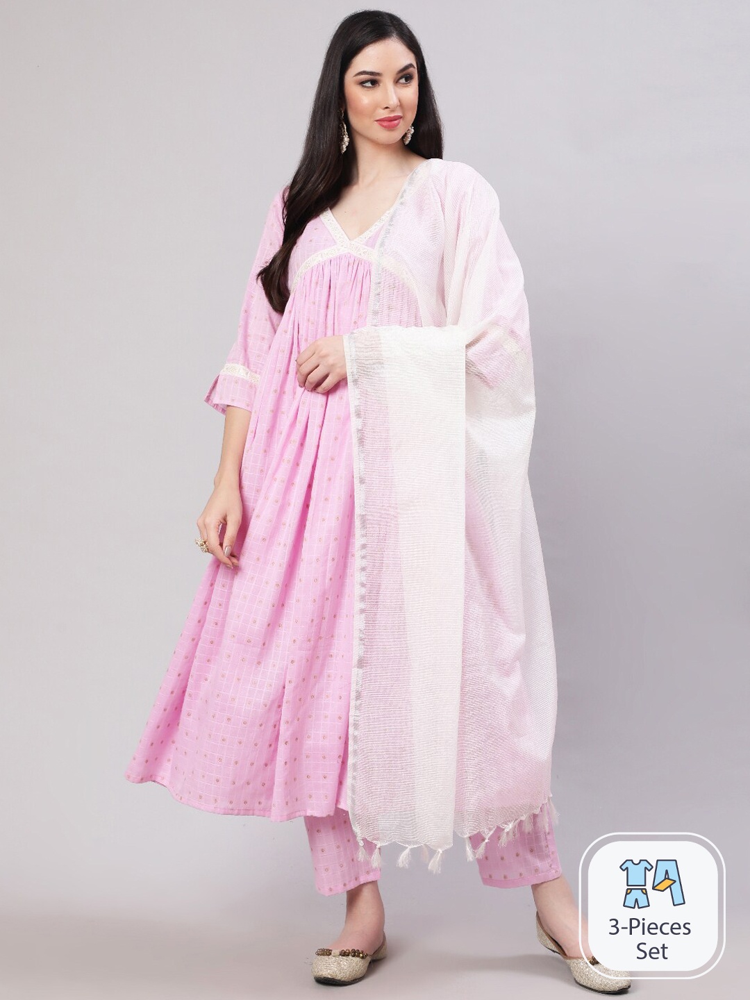 THE NKS PLUS Polka Dots Printed Empire Pure Cotton Kurta With Trousers & Dupatta, Pink
THE NKS PLUS Polka Dots Printed Empire Pure Cotton Kurta With Trousers & Dupatta, Pink