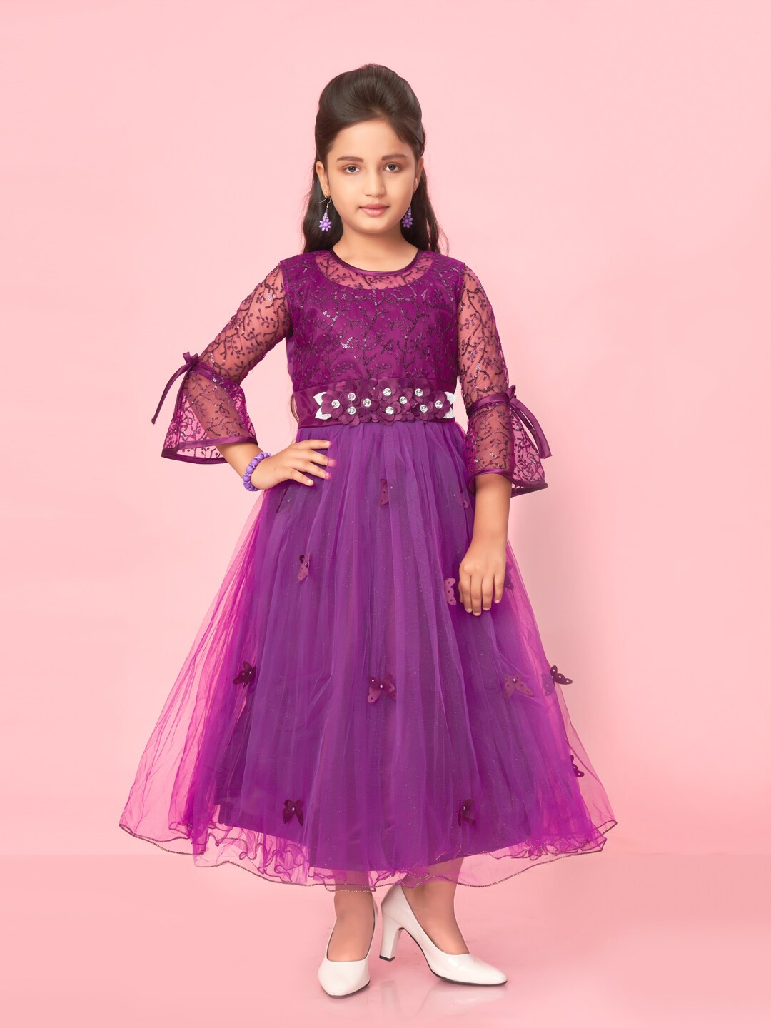 BAESD Girls Self Design Bell Sleeve Sequined & Applique Bling & Sparkly Net Gown, Purple
BAESD Girls Self Design Bell Sleeve Sequined & Applique Bling & Sparkly Net Gown, Purple