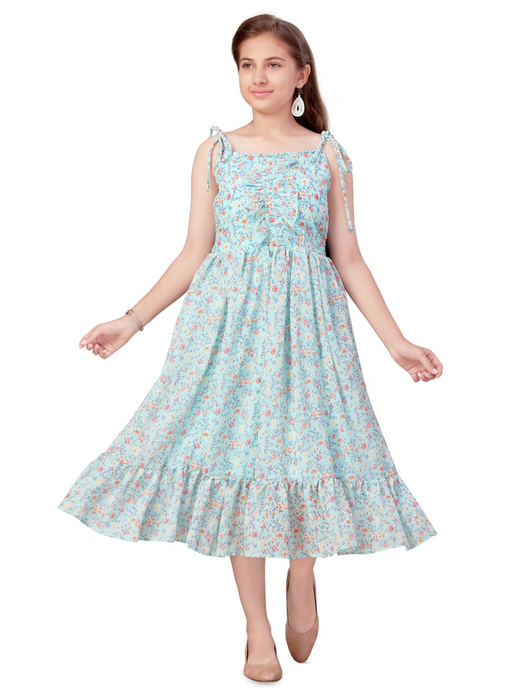 BAESD Girls Floral Printed Shoulder Strap Ruffles Georgette A-Line Midi Dress, Turquoise blue
BAESD Girls Floral Printed Shoulder Strap Ruffles Georgette A-Line Midi Dress, Turquoise blue