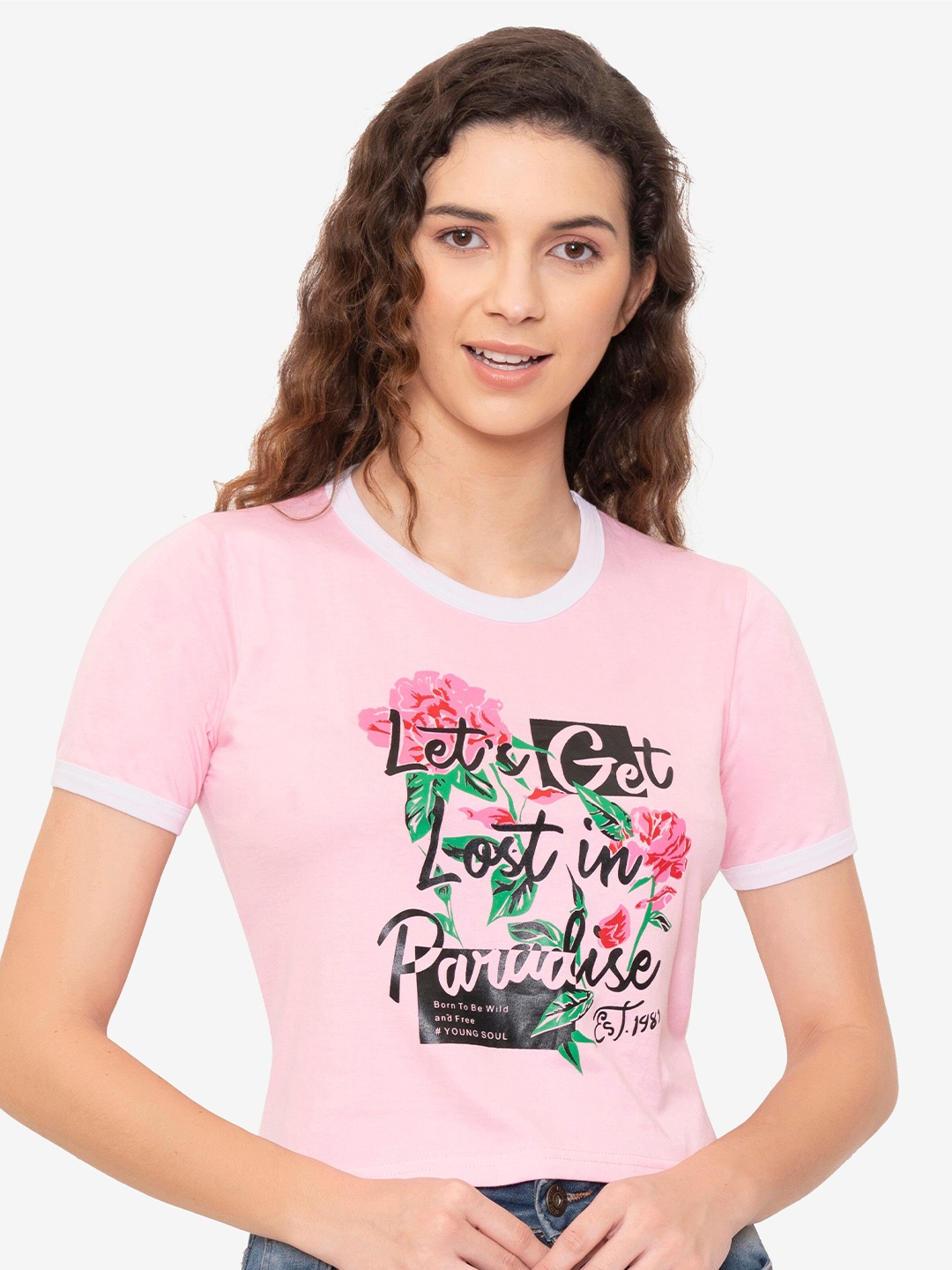 VIVINKS Typography Printed Cotton Regular T-shirt, Pink