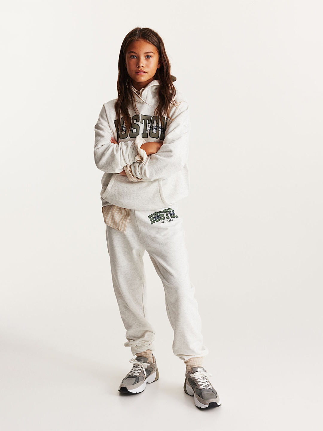 H&M Girls Oversized Motif-Detail Hoodie, Grey