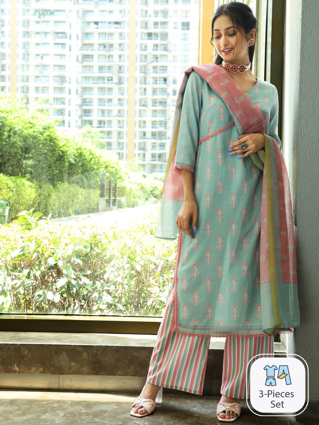 AKS Couture Ethnic Motifs Printed Linen Straight Kurta With Palazzos & Dupatta, Blue
AKS Couture Ethnic Motifs Printed Linen Straight Kurta With Palazzos & Dupatta, Blue