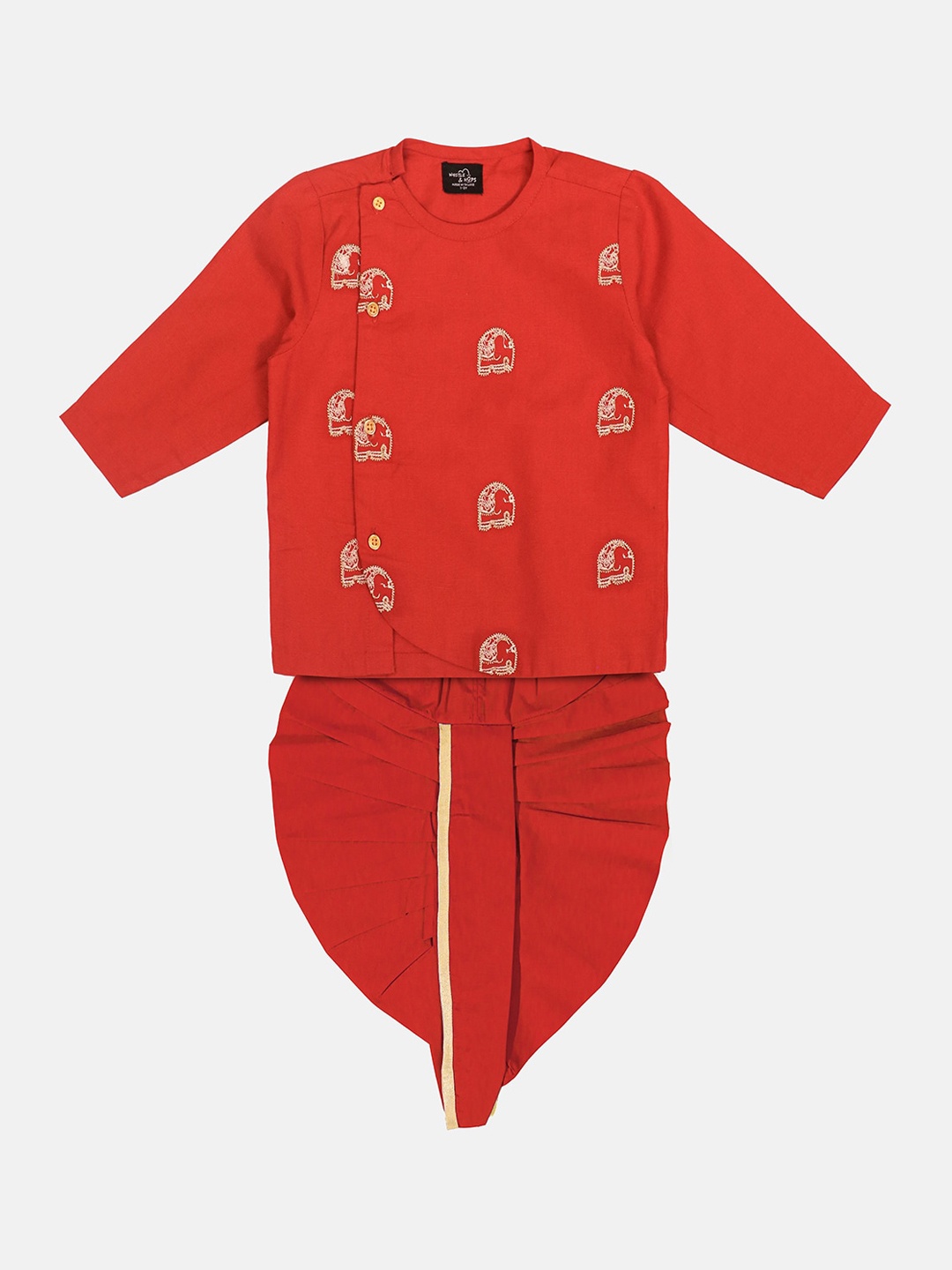 Whistle & Hops Boys Ethnic Motifs Embroidered Angrakha Thread Work Pure Cotton Kurta Set, Rust
Whistle & Hops Boys Ethnic Motifs Embroidered Angrakha Thread Work Pure Cotton Kurta Set, Rust