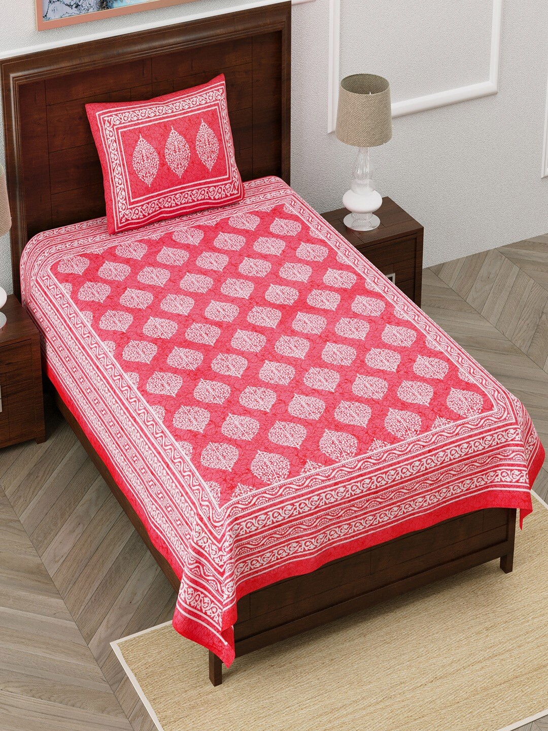 UNIQCHOICE Pink & White Ethnic Pure Cotton 120 TC Single Bedsheet With 1 Pillow Cover
UNIQCHOICE Pink & White Ethnic Pure Cotton 120 TC Single Bedsheet With 1 Pillow Cover